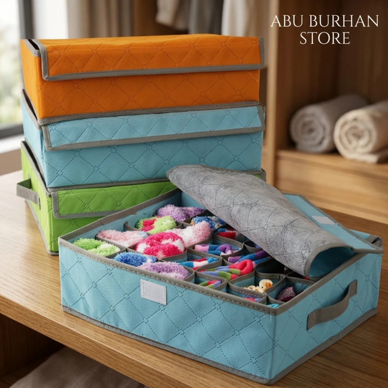 24-Pocket Socks Organizer Box in Multicolor Oxford Fabric