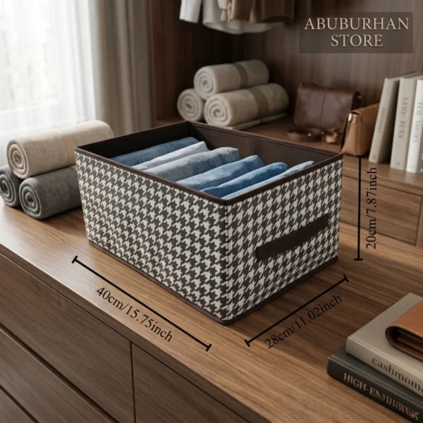 Houndstooth Fabric Wardrobe Organizer with Handles for Stylish Storage