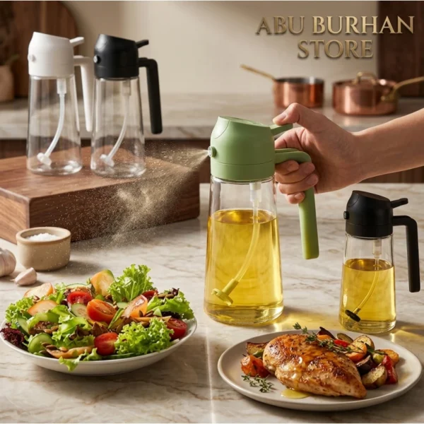 Multicolor Glass Oil Bottle with Sliding Handle for Convenient Pouring