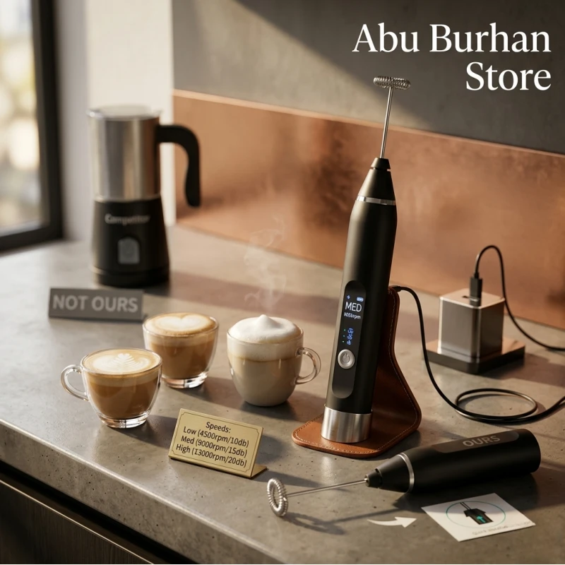 Rechargeable Electric Coffee Beater - Black Stainless Steel Design