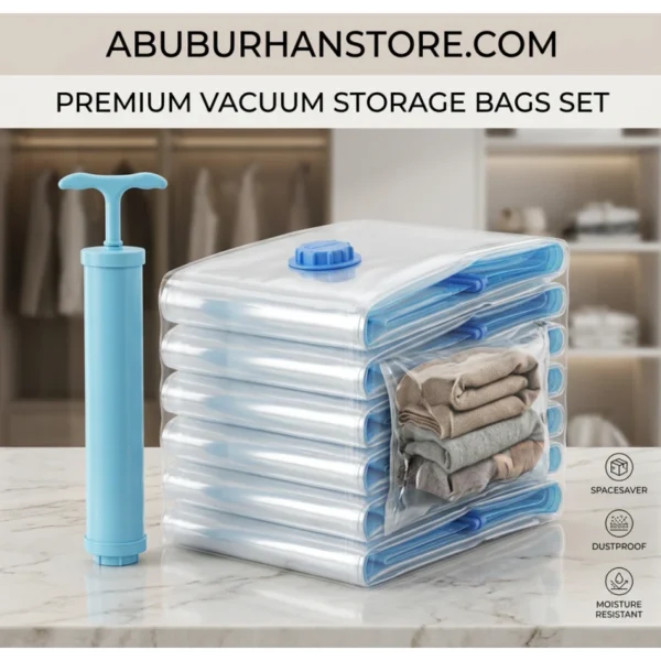 Vacuum Storage Bags Set - 5 Bags + 1 Pump for Space Saving Compression